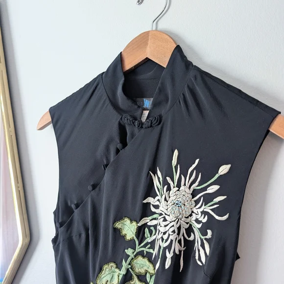Vintage Sue Wong 100% Silk Black Floral Women's Dress Size 6 - Picture 4 of 12